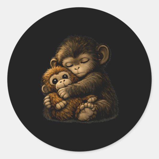 Punch de aap knuffelende knuffel internet ronde sticker (Voorkant)