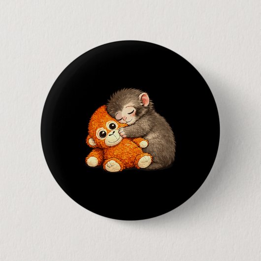 Punch de aap knuffelende knuffel meme ronde button 5,7 cm (Voorkant)