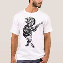 Punch die luchtgitaar speelt op een tennisracket