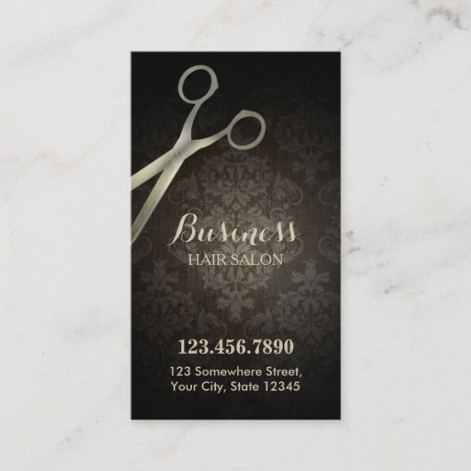 Punch Kaart | Anitique Scissor Damask Hair Salon Klantenkaartje (Voorkant)
