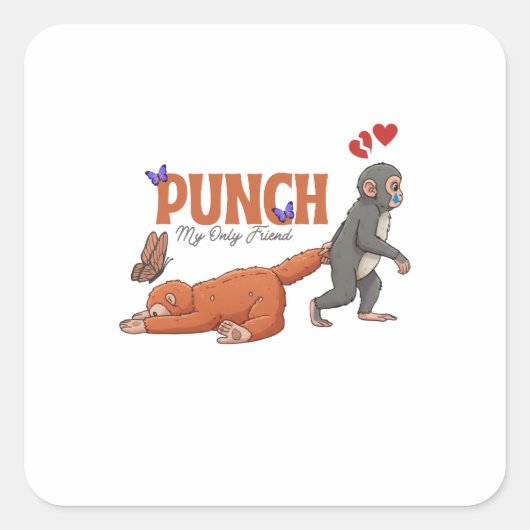 Punch‑kun & Plush Monkey – Kawaii for Kids Vierkante Sticker (Voorkant)