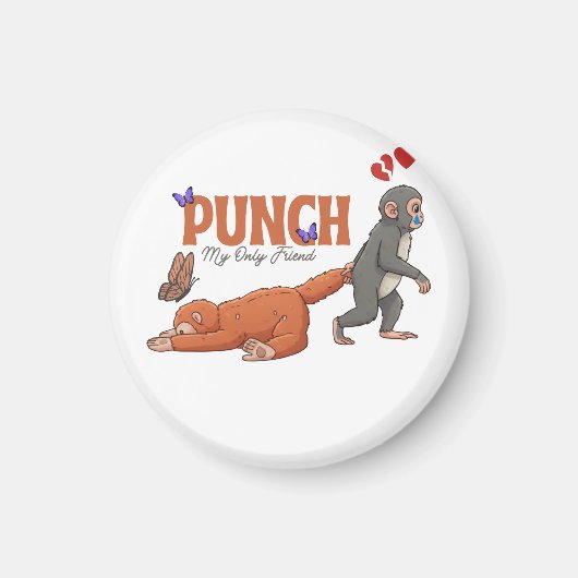 Punch‑kun & Plush Monkey – Kawaii voor Kinderen Magneet (Voorkant)