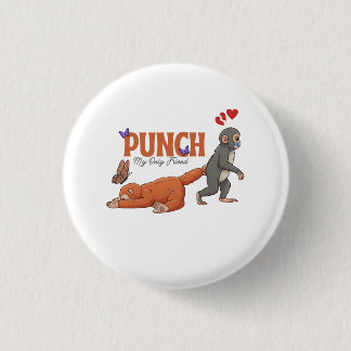 Punch‑kun & Plush Monkey – Kawaii voor Kinderen Ronde Button 3,2 Cm