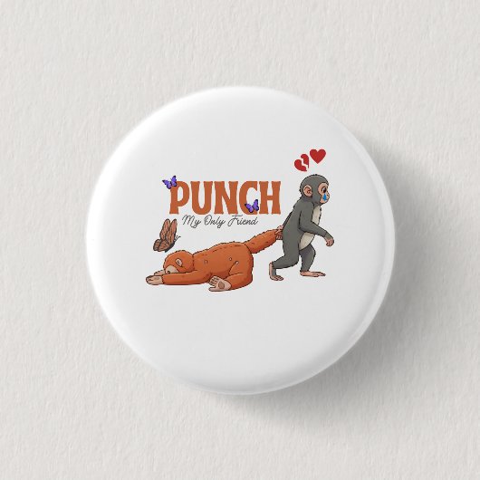 Punch‑kun & Plush Monkey – Kawaii voor Kinderen Ronde Button 3,2 Cm (Voorkant)