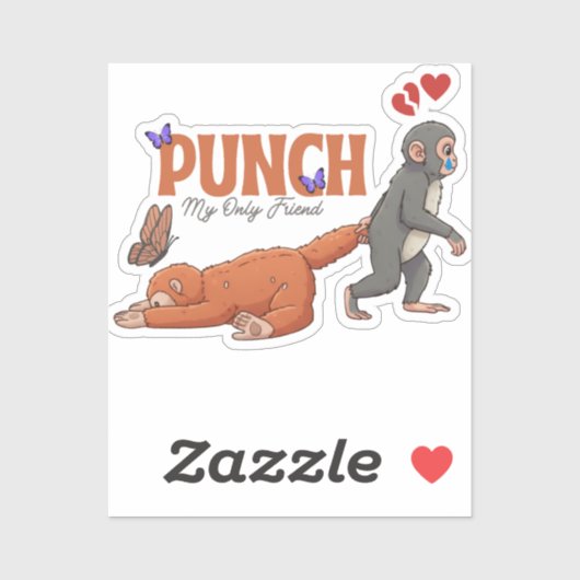 Punch‑kun & Plush Monkey – Kawaii voor Kinderen Sticker (Vel)
