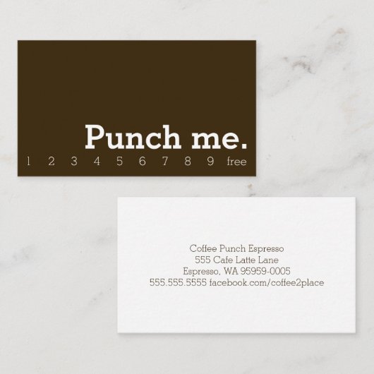 Punch Me Simple Dark Loyalty Coffee Punch-Card (Voorkant / Achterkant)