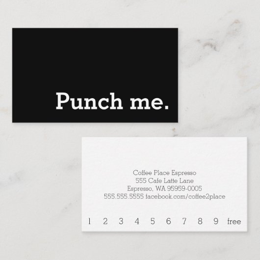 Punch me Simple Dark Loyalty Coffee Punch Card (Voorkant / Achterkant)