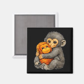Punch monkey funny cute baby animal hugging plush  magneet (Voorkant / Achterkant)