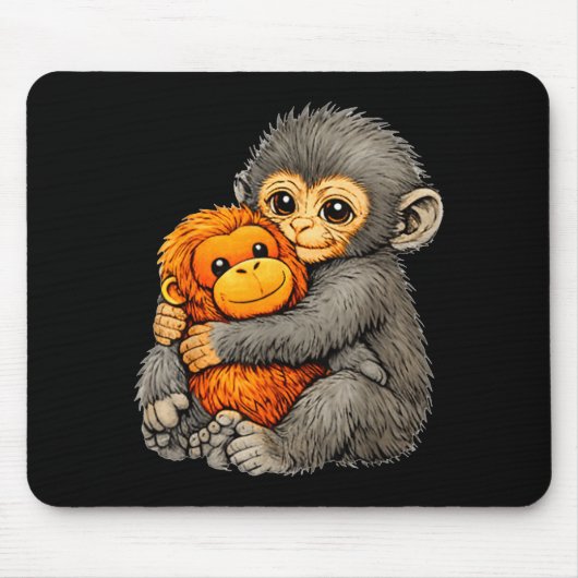 Punch monkey funny cute baby animal hugging plush  muismat (Voorkant)