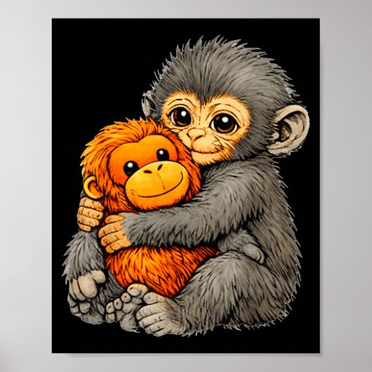 Punch monkey funny cute baby animal hugging plush  poster (Voorkant)