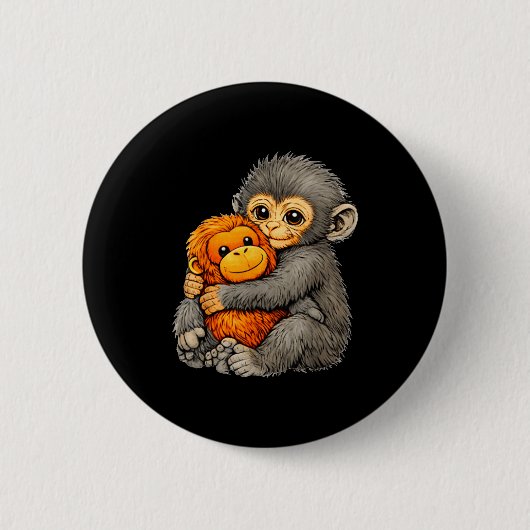 Punch monkey funny cute baby animal hugging plush  ronde button 5,7 cm (Voorkant)