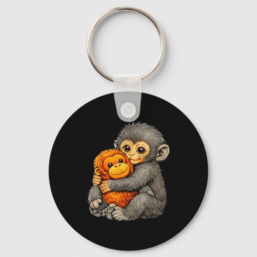 Punch monkey funny cute baby animal hugging plush  sleutelhanger (Voorkant)