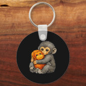 Punch monkey funny cute baby animal hugging plush  sleutelhanger (Voorkant)