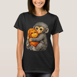 Punch monkey funny cute baby animal hugging plush  t-shirt