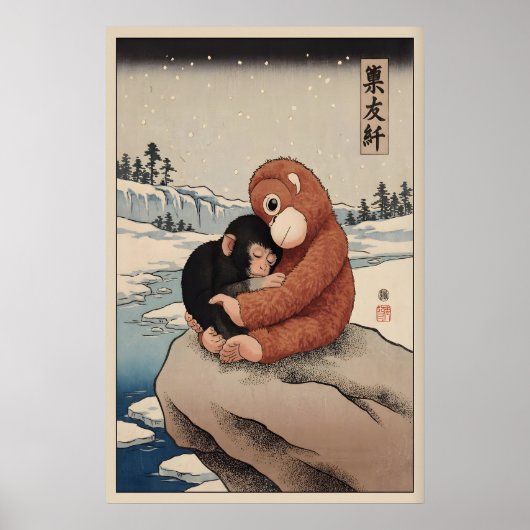 Punch Monkey Poster Japanse Makaak met (Voorkant)