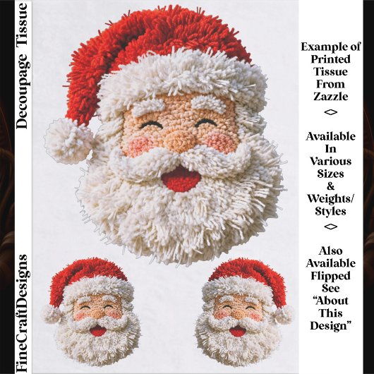 Punch Needle & Crochet Santa Faces ER6L Decoupage Tissuepapier