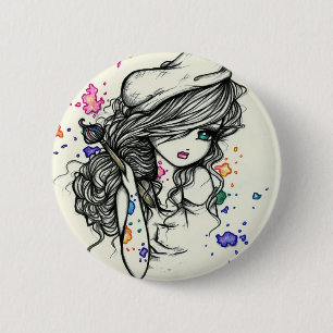 Punch of Color Artist Paint Girl Fairy Fantasy Ronde Button 5,7 Cm