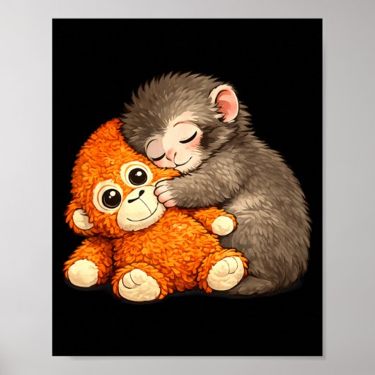 Punch the monkey cuddling stuffed animal meme poster (Voorkant)