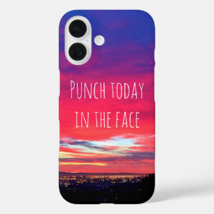 Punch Vandaag Quote Hot Pink Blue Sunset Foto iPhone 16 Hoesje