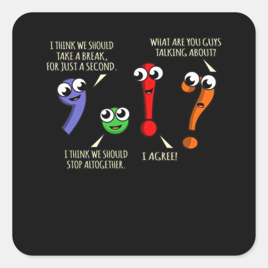 Punctuatie Marks English Language Teacher Student Vierkante Sticker (Voorkant)