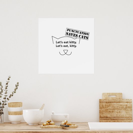 Punctuatie slaat katten op poster (Keuken)