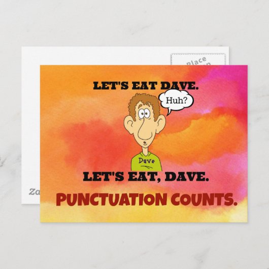 Punctuation Counts: Laten we Dave eten. Briefkaart (Voorkant / Achterkant)