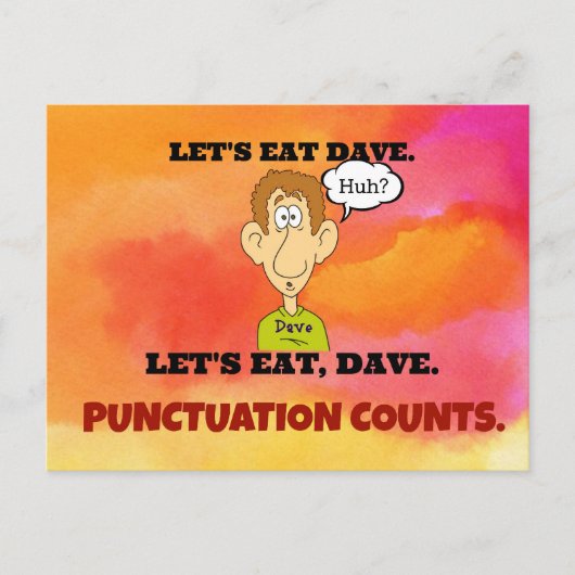 Punctuation Counts: Laten we Dave eten. Briefkaart (Voorkant)