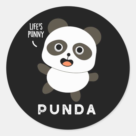 Punda Funny Animal Panda Pun Dark BG Ronde Sticker (Voorkant)