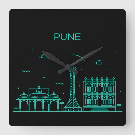 Pune skyline vierkante klok (Voorkant)