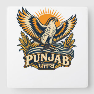 Punjab Baaz Crest • Het Indiase Erfgoed Embleem Vierkante Klok