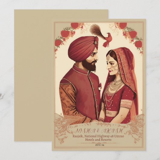 punjabi bruiloft kaart (Voorkant / Achterkant)