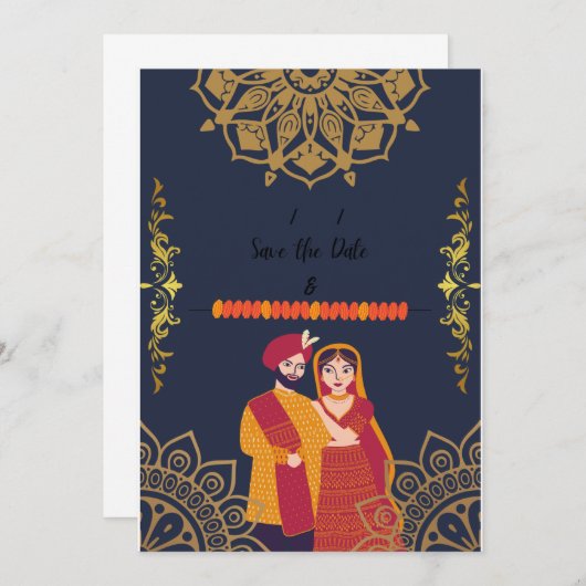 Punjabi Huwelijksuitnodiging Kaart (Voorkant / Achterkant)