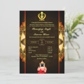 Punjabi Sikh Bruiloft Anand Karaj Golden Kaart (Staand voorkant)