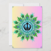 Punjabi Sikh Bruiloft Anand Karaj Peacock Feather Kaart (Achterkant)