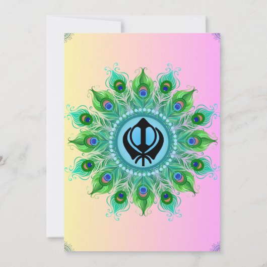 Punjabi Sikh Bruiloft Anand Karaj Peacock Feather Kaart (Achterkant)