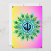 Punjabi Sikh Bruiloft Anand Karaj Peacock Feather Kaart (Achterkant)