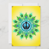 Punjabi Sikh Bruiloft Anand Karaj Peacock Feather Kaart (Achterkant)