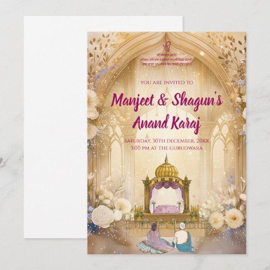 Punjabi Trouwkaarten Sikh uitnodigingen Digitaal (Voorkant / Achterkant)