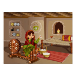 Punjabi Woman Spinning Charkha - Landelijke levens Perfect Poster