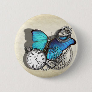 Punk Blauwgroen blauw-vlinderzakhorlogeketens Ronde Button 5,7 Cm