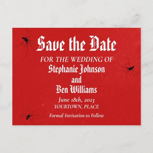 Punk bruiloft Save the Date Red Aankondigingskaart (Achterkant)