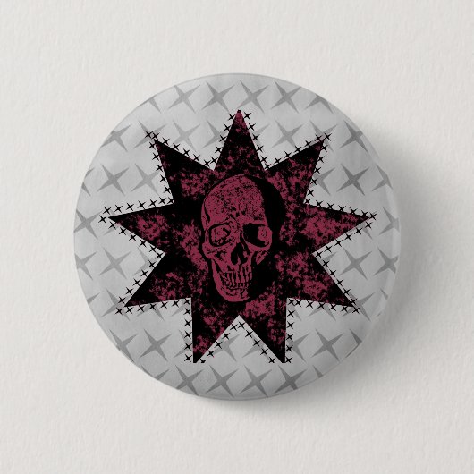 Punk Button van de schedel (Donkerroze) (Voorkant)
