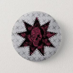 Punk Button van de schedel (Donkerroze)