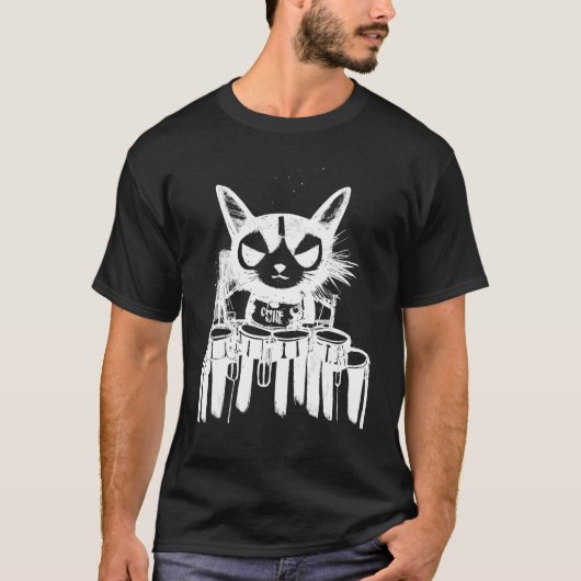 Punk Cat Playing Drums Art T-shirt (Voorkant)