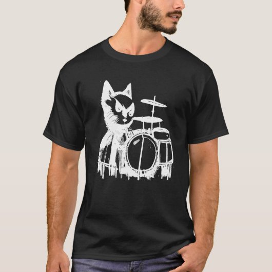 Punk Cat Playing Drums T-shirt (Voorkant)