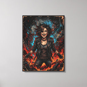 Punk Chaos Meisje Explosie   Grunge Rebel Vuur Art Canvas Afdruk