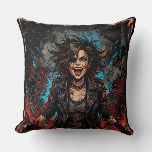 Punk Chaos Meisje Explosie   Grunge Rebel Vuur Art Kussen