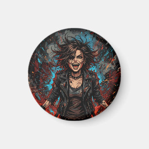 Punk Chaos Meisje Explosie   Grunge Rebel Vuur Art Magneet