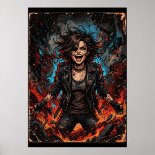 Punk Chaos Meisje Explosie   Grunge Rebel Vuur Kun Poster