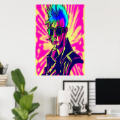 Punk cyberpunkdame | AI Art Poster (Thuiskantoor)